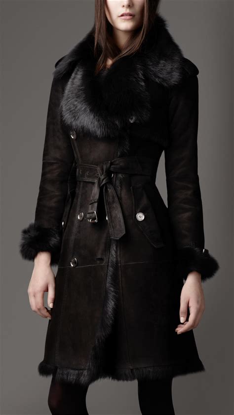 burberry black shearling coat|burberry shearling coats women's.